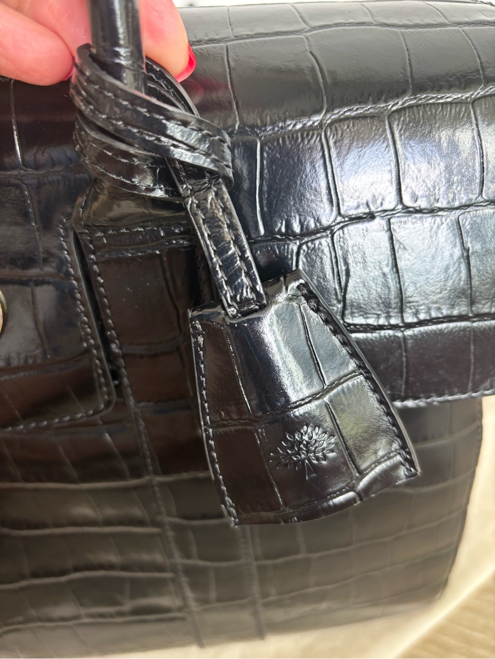 Mulberry Black Croc-Effect Bayswater Top-Handle Satchel with Gold Hardware - Picture 12 of 16